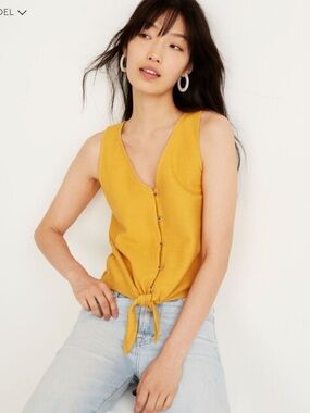 Madewell Texture and Thread Button Front Tie - Mustard color